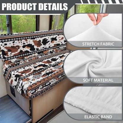 Aztec Cow Print RV Dinette Cushions Covers for Travel, Trailer Couch Dinette Booth Set RV Stretch Sofa Seat Slipcovers Home & Kitchen - color: Aztec Cow Print