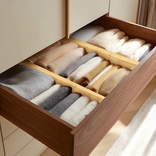 VaeFae 3 Pack Bamboo Drawer Dividers, 4" High Adjustable 16.6" - 21.8" Clothes Drawer Organizers, Expandable Separators for Bedroom/Bathroom/Kitchen/Office Storage - size: 4''H, 16.6''-21.8''L, 3 Pack