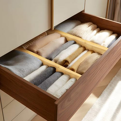 VaeFae 3 Pack Bamboo Drawer Dividers, 4" High Adjustable 16.6" - 21.8" Clothes Drawer Organizers, Expandable Separators for Bedroom/Bathroom/Kitchen/Office Storage - size: 4''H, 16.6''-21.8''L, 3 Pack