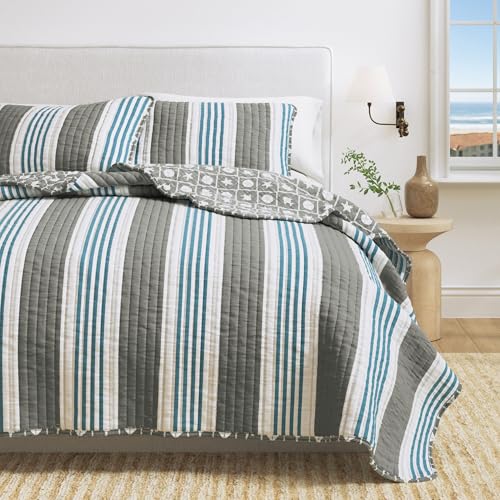 Great Bay Home Coastal Quilt Set - 2-Piece Twin/Twin XL Size Stripe Bedding Set - Lightweight, All-Season, Reversible Bedspread (Coastal Stripe) - color: Coastal Stripe, size: Twin / Twin XL