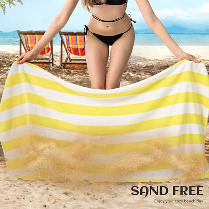 Touchat 4 Pack Cabana Stripe 250GSM Polyester Lightweight Quick-Dry Beach Towel & Blanket Combo- 30'' x 60'' Compact Travel Towel for Pool, Camping, Gym, Yoga | Ultra-Portable, Multi-Functional，Yellow - color: Yellow 4pack