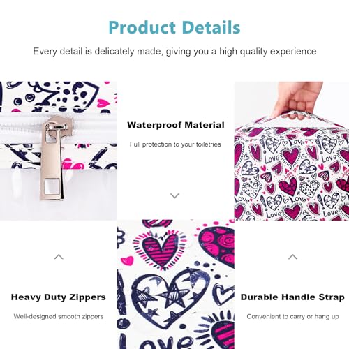 Mossio Hanging Toiletry Bag with Sturdy Hook - Large Portable Cosmetic Makeup Travel Organizer for Men & Women - color: Heart