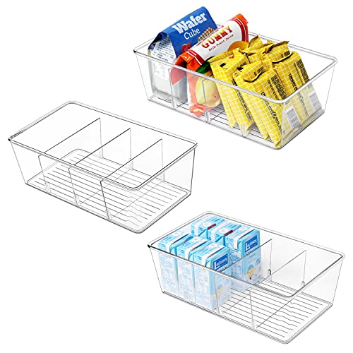 wilfox Pantry Organization, 3 Pack Clear Organizer Bins with Removable Dividers for Pantry, Kitchen, Fridge, Cabinet, Stackable Storage Bins for Snack, Pouches, Spice Packets - size: 3PCS