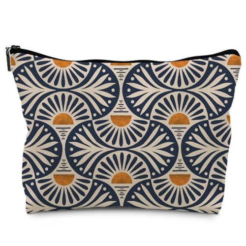 Boho Gifts for Women, Boho Orange Sunset Leaf Aesthetic Makeup Bag, Boho Makeup Bag for Women, Vintage Boho Sunrise Sunset Cosmetic Bags Toiletry Bag, Boho Beach Bag(PU) - color: Boho Orange Sun Leaf - PU