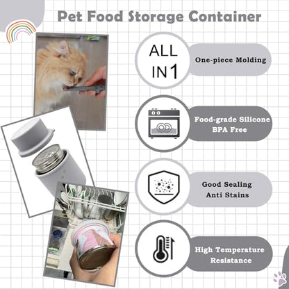 Original Canned Dog Food Storage Container | Wet Food Can Opener Spoon | Silicone Pet Can Lid | BPA Free, Airtight, Dishwasher & Freezer Safe(Grey) - color: Grey