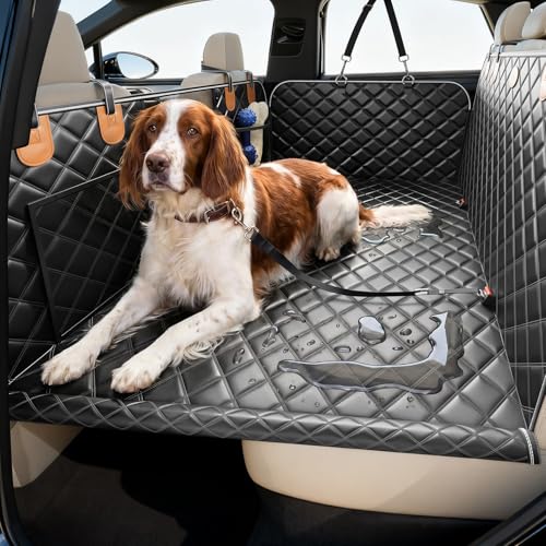 【Hard Bottom But SoftTouch】Truck Back Seat Cover for Dogs,Car Seat Extender | 600lb Support, Dual Locked Edge, 100% Waterproof, Anti-Scratch Protector for Full Size SUV / Truck / MPV - color: Black-Brown, size: L (For Sedan | Mid-Size & Compact SUV/Truck)