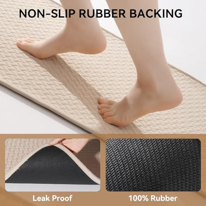 YDKGL Bathroom Runner Non Slip, Extra Soft Absorbent Quick Dry Bath Mats, Foam Weave Texture Thin Bath Rugs Washable with Rubber Backing, 24" x 70“ - color: Brown, size: 24"x 70"