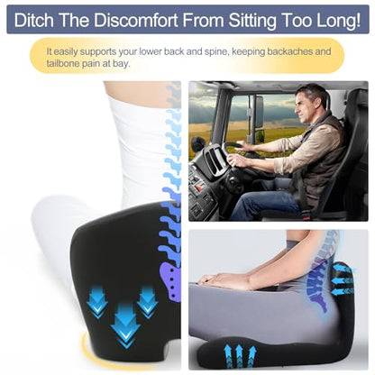 Car Seat Cushion, Memory Foam Driving Cushion with Adjustable Strap, Ergonomic Pad for Car & Semi Truck, Office Chair Cushion for Sciatica & Lower Back Pain Relief, Dark Gray - color: Dark Gray