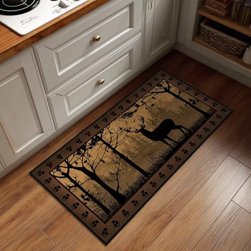 Rustic Runner Rug 2x4 Rugs for Bedroom,Deer Country Cabin Wildlife Kitchen Rug Washable Indoor Door Mat Non Slip Accent Throw Rugs Vintage Area Carpet Runners for Hallway,Entryway,Laundry Floor Carpet - color: Brown Black, size: 2'x4'