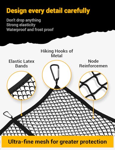 AUTOWN Cargo Net for Pickup Truck Bed - Stretchable 4'x4' to 7'x7', High Elastic Fine Mesh 1''x1'' with 8 Metal Carabiners - Ideal for ATV, SUV, UTV, Truck and Boat Use (Single Layer) - size: Single Layer