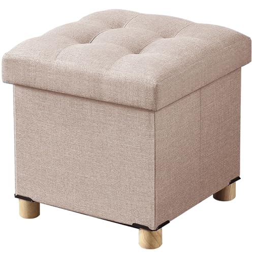 BRIAN & DANY Ottoman with Storage, Small Storage Ottoman for Dorm, Linen Folding Ottoman Foot Stool with Legs for Living Room and Bedroom, 15"x15"x15" - Beige - color: Beige, size: 15"x15"x15"