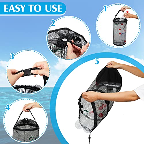 4 Pcs Boat Trash Bags Large Hoop Mesh Trash Can Portable Reusable Trash Pontoon Boat Accessories for Men Mesh Storage Bag for Fishing Kayak Camping Boating Marine Outdoor Storage ATV RV, Black