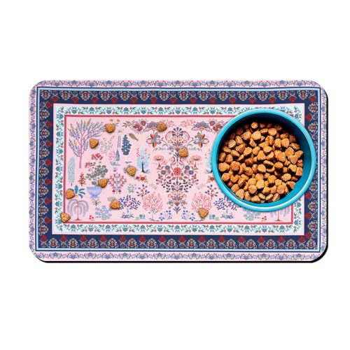 Dog Food Mats for Floors Boho Waterproof Mat for Cat Food and Water Bowls - Absorbent Quick Dry Non Slip Mat for Pet Feeding - color: Pink, size: 24"L x 16"W