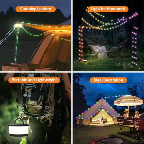 TOHETO 2-Pack Camping String Lights, 3 in 1 Upgraded Retractable RGB Outdoor String Lights with 19 Lighting Modes, Quick 30s Recovery, 32.8 FT Portable Tent Light, Rechargeable Camping Lantern (Black) - style: Black-2Pack