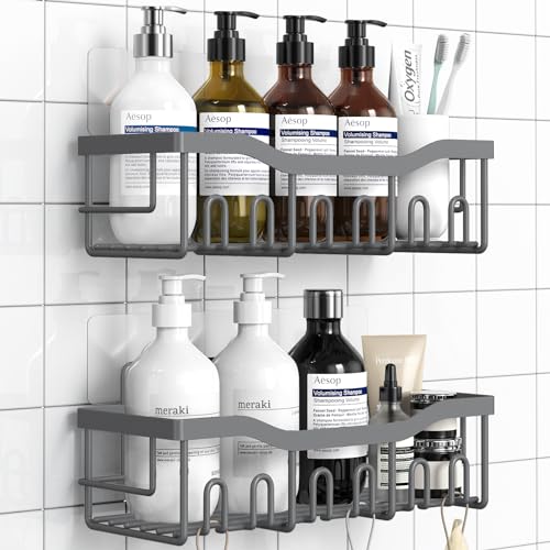 EUDELE Shower Caddy 2 Pack, Adhesive Shower Organizer for Home Decor & Kitchen Storage, No Drilling, Rustproof Stainless Steel Bathroom Shelf Organizer - color: Grey