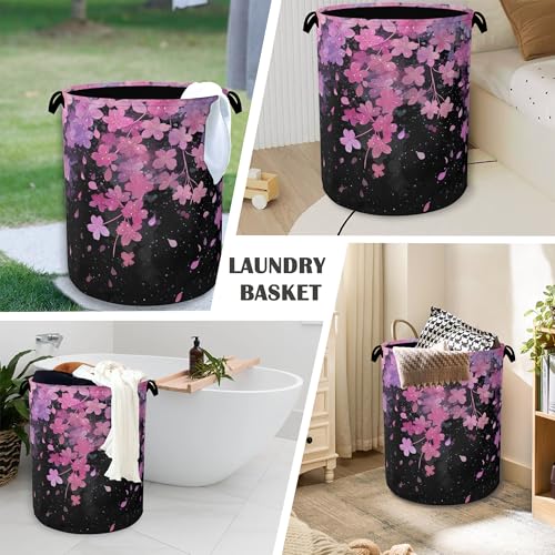 Cherry Blossoms Laundry Basket,Foldable with Handles Tote Bag Oxford Cloth for Bathroom Bedroom Dirty Clothes Storage Bucket 16" x 20.8" - color: Cherry Blossoms