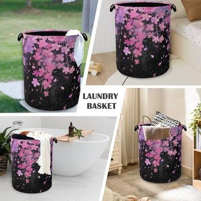 Cherry Blossoms Laundry Basket,Foldable with Handles Tote Bag Oxford Cloth for Bathroom Bedroom Dirty Clothes Storage Bucket 16" x 20.8" - color: Cherry Blossoms