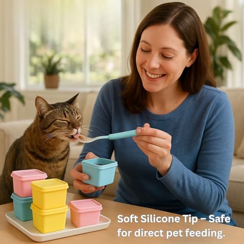 2ME Cat and Dog Food Storage Containers with Lids, 6-Pack 100% Silicone 4oz Each, with Dual-Ended Scoop – Keeps Wet Can Food Fresh, Odor-Resistant,Freezer, Microwave & Dishwasher Safe - size: 4oz Pack of 6