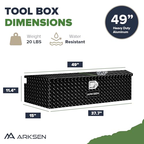 ARKSEN 49 Inch Aluminum Diamond Plate Trailer Tongue Box, Waterproof Under Truck Tool Box for Pick Up Truck Bed, RV Trailer, ATV with Lock and Keys - Black - color: Black, size: 49 Inch