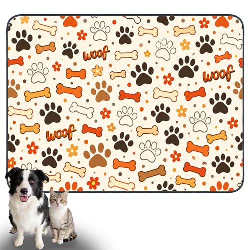 Nuxovilar Pet Food Mat Dog Supplies Woof-Printed Polyester (23.62×17.71 inches) Bowl Water Spill Pad Feeding Gear for Kitchen, Pantry, Pet Space - color: YE06001