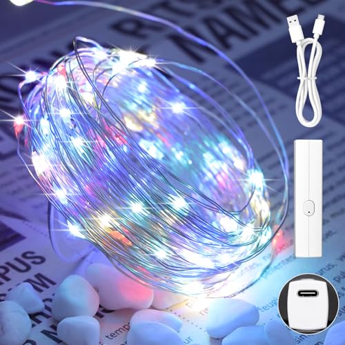 66FT(33 * 2) Multicolor Fairy Lights Battery Operated, 100 LED Twinkle Lights with Timer, Rechargeable String Lights for Bedroom, Christmas Decorations, Wedding, Centerpiece Table Decor Multicolor - color: Multicolor, size: 66FT(33FT*2)