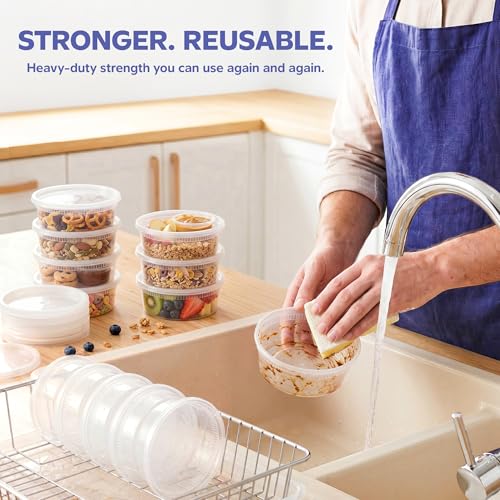 GUSTO 8 oz. Plastic Deli Disposable Food Storage Containers with Airtight Lids - [48 Sets] Slime Containers (Formerly Comfy Package) - size: 8 oz