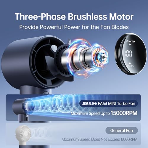 JISULIFE Handheld Fan Pro1S - Next-Gen Airflow: 12 Hours Runtime, Pearlescent ABS - Elegant Strength, 1-100 Speed Scroll Wheel, 3600mAh-Portable Fan for Travel, Gifts for Women Men(Stellar Blue) - color: Stellar Blue