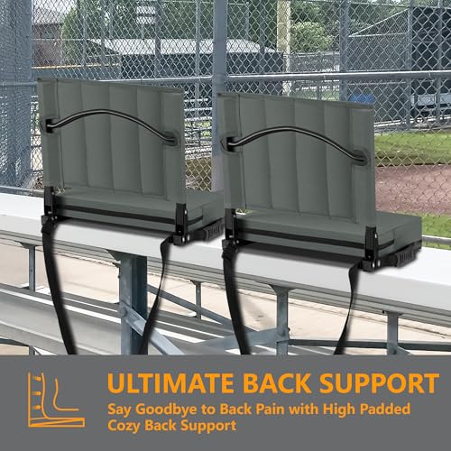 Stadium Seat for Bleachers with Back Support, Portable Bleacher Seat with Wide Comfy Padded Cushion, Metal Hook, Folding Stadium Chair with Shoulder Strap, Carry Handle, Cup Holder, Gray - color: Grey