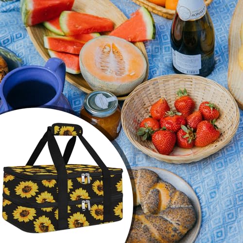 esouler Double Insulated Casserole Carrier Bag Hot & Cold Food Carrier Bag Lasagna Holder Lunch Bag for Picnics, Parties, Travel, Fits 9 x 13 Inches Casserole Dish-Sunflower - color: Sunflower, size: 16x10x7.2 in