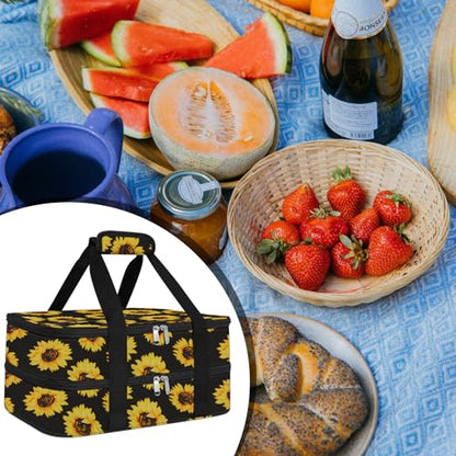 esouler Double Insulated Casserole Carrier Bag Hot & Cold Food Carrier Bag Lasagna Holder Lunch Bag for Picnics, Parties, Travel, Fits 9 x 13 Inches Casserole Dish-Sunflower - color: Sunflower, size: 16x10x7.2 in