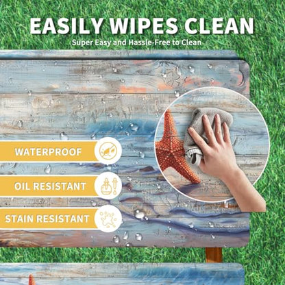 Park Picnic Table Cover with Bench Covers Lightweight Camping Essentials, Oil-Proof Waterproof 3PCS Tablecloth with Elastic, Fitted for Table 6FT Rectangle and Seats, Board Beach (72x30in) - color: Board Beach