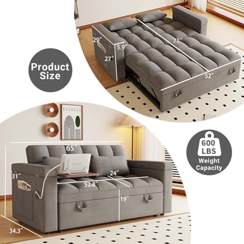 65" Foldable RV Love Seat Sofa, Modern Velvet Pull Out Couch with Table Board and UAB, Convertible Love Seat Sofa Bed with Adjustable Back and Pillow for Living Room, Small Spaces(Dark Gray, 2 Seat) - color: Dark Gray, size: 2 Seat