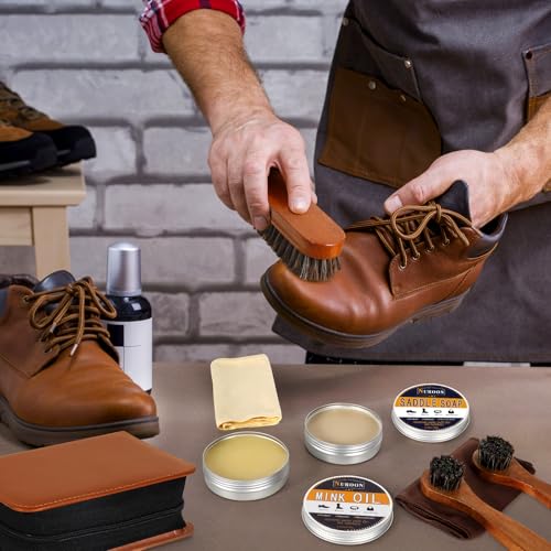Nuroon Leather Boots Care Kit-3.52oz Saddle Soap+3.52oz Mink Oil for Leather Shoes Cleaning and Leather Purse Shoes Polishing - style: 8 Pieces