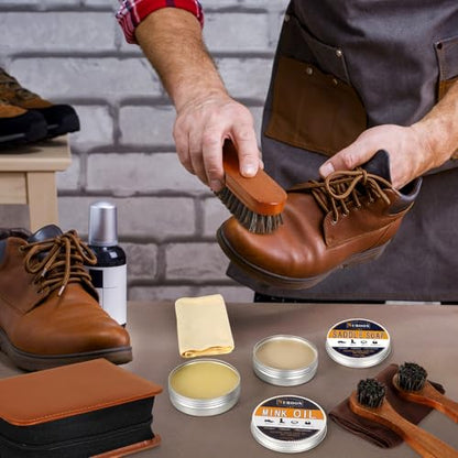 Nuroon Leather Boots Care Kit-3.52oz Saddle Soap+3.52oz Mink Oil for Leather Shoes Cleaning and Leather Purse Shoes Polishing - style: 8 Pieces