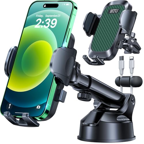 HTU 2026 Ultimate Best【True Military-Grade & Safety Cert】Car Phone Holder【Upgraded 360 Rotation & 100+LBS Strongest Suction】5-in-1 Truck Windshield Dashboard Vent Mount Stand for iPhone Android, Green - color: Green