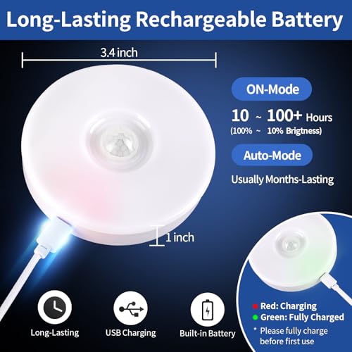 RGB LED Motion Sensor Light Indoor, Bright & Dimmable, Long-Lasting | Rechargeable Battery, Stick-On Puck Night Light with Remote for Closet, Cabinet, Kitchen, Stairs, Shelves - Warm & RGB, 2Pack - color: Warm White & RGB(2 Pack)