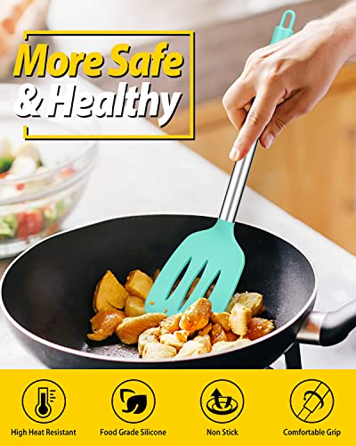 Pack of 2 Silicone Solid Turner, Non Stick Slotted Kitchen Spatulas, High Heat Resistant BPA Free Cooking Utensils, Ideal Cookware for Fish, Eggs, Pancakes(Green) - color: Green