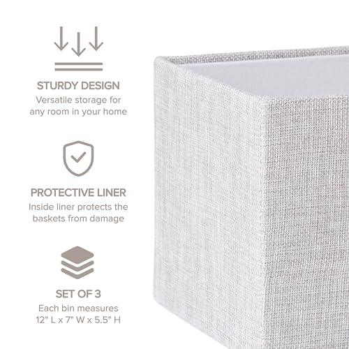 RGI Home Decorative Storage Bins, Set of 3 Rectangular Greyboard Organizer Baskets for Nursery or Child's Room, Durable and Stylish, Each 12" L x 7" W x 5.5" H, Ideal for Toys and Essentials, Gray - style: 3-Pack Grey Nursery