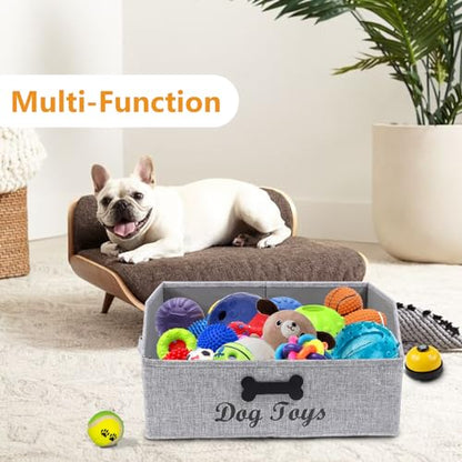 Large Dog Toy Basket Fabric Dog Toy Bin Collapsible Gray Dog Toy Box Trapezoid Dog Toy Storage for organizing Dog Chew Toys/Blankets/Leashes/Treats-Dog Storage Organizer-Can be Personalized - size: 16.7''x11.4''x8.2''