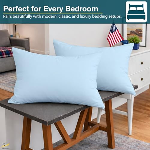 Pillow Cases - Set of 2, Light Blue Solid Standard/Queen (20" X 30") - Pillow Covers Made of 100% Cotton - 300 Thread Count Super Soft and Breathable Sateen Weave Pillowcases. - color: Light Blue Solid, size: Standard/Queen (20"X30")