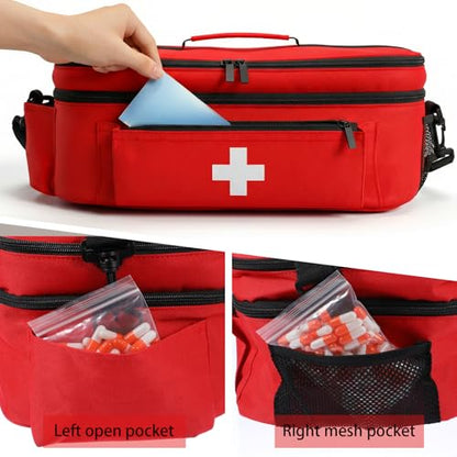 Large Medicine Bag Organizer, 15" x 8.2" x 7" Medicine Storage Bag with Removable Dividers, Water-Resistant Travel Medical Bags Organizer for Home, Car, Office & Outdoor Emergency Supplies