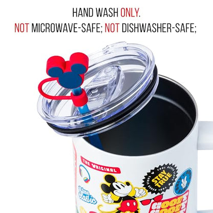 Silver Buffalo Disney Mickey and Friends Featuring Donald Duck, Daisy Duck, Minnie Mouse, Mickey Mouse, Goofy, and Pluto Stainless Steel Tumbler with Straw Cover, Lid, Straw, and Handle, 40 Ounces - color: Mickey and Friends