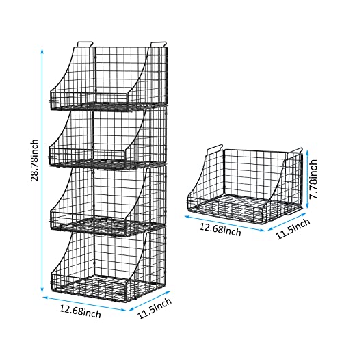 Lyuwanxian 4-Pack Stackable Wire Baskets for Closet Organizers and Storage, Open Storage Bins for Clothes, Toys, and Snacks - Rustic Metal Closet Organizer and Shelves in Black - size: Four-layer stacked basket