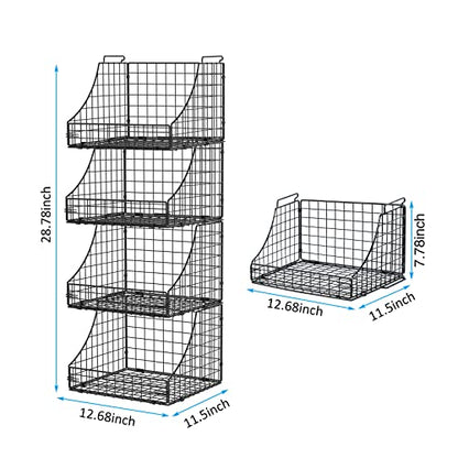 Lyuwanxian 4-Pack Stackable Wire Baskets for Closet Organizers and Storage, Open Storage Bins for Clothes, Toys, and Snacks - Rustic Metal Closet Organizer and Shelves in Black - size: Four-layer stacked basket