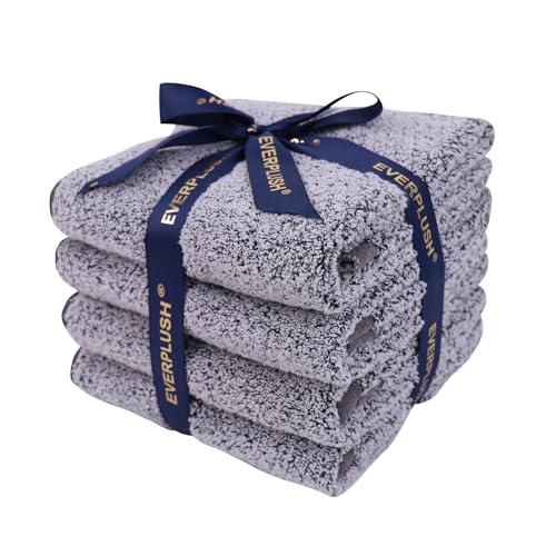 Everplush 4-Piece Premium Hand Towel Sets: Super-Soft, Highly Absorbent & Quick Drying Bathroom Towels – Versatile for Hotel, Bathroom, Shower, Spa, 16x30 Inches(Grey, 16" x 30") - color: Grey