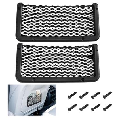 2 PCS Car Net Pocket, ABS Plastic Frame Cargo Net Storage Pockets Phone Nets, Car Mesh Net Pockets with Screws for Auto, RV, Boat, and Camper Storage Nets (9 x 4.3 Inch) - size: 9 x 4.3 Inch