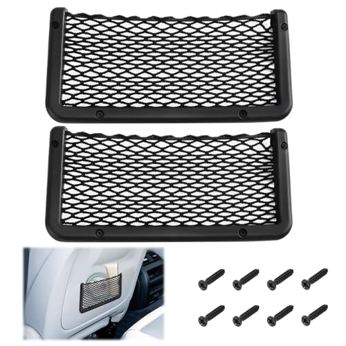 2 PCS Car Net Pocket, ABS Plastic Frame Cargo Net Storage Pockets Phone Nets, Car Mesh Net Pockets with Screws for Auto, RV, Boat, and Camper Storage Nets (9 x 4.3 Inch) - size: 9 x 4.3 Inch