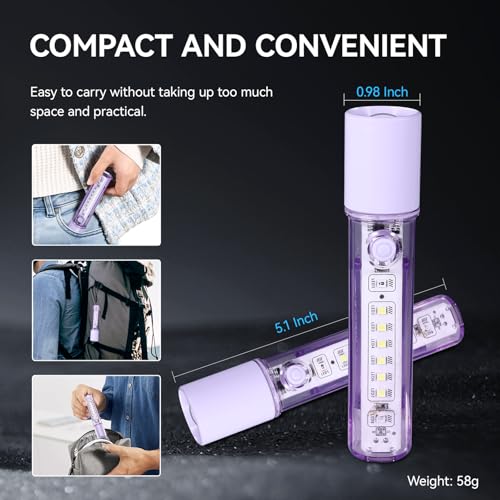 VAVOFO Purple LED EDC Flashlight - USB-C Rechargeable, Waterproof, Zoom Focus, 3 Modes, Red & Blue Emergency Strobe - Best for Outdoor, Tactical, and Survival Use - color: Pink