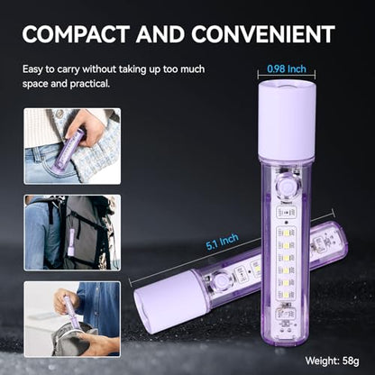 VAVOFO Purple LED EDC Flashlight - USB-C Rechargeable, Waterproof, Zoom Focus, 3 Modes, Red & Blue Emergency Strobe - Best for Outdoor, Tactical, and Survival Use - color: Pink