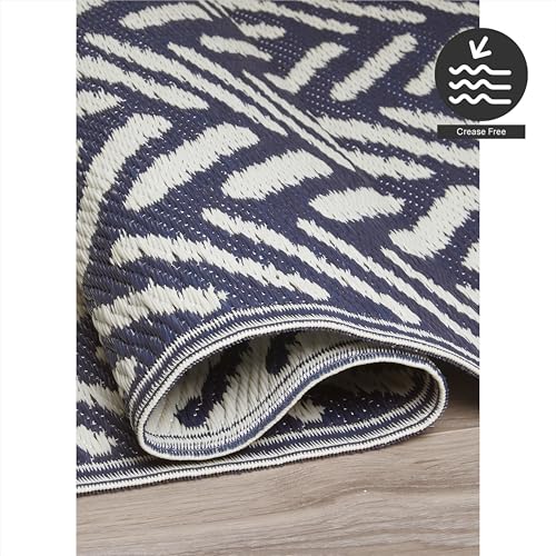 FH Home Outdoor Rug - Waterproof, Fade Resistant, Reversible - Premium Recycled Plastic - Herringbone - Large Patio, Deck, Sunroom, Camping, RV - Fresno - Navy Crease Free - 6 x 9 ft - color: Fresno - Navy, size: 6' x 9' (Rectangular)